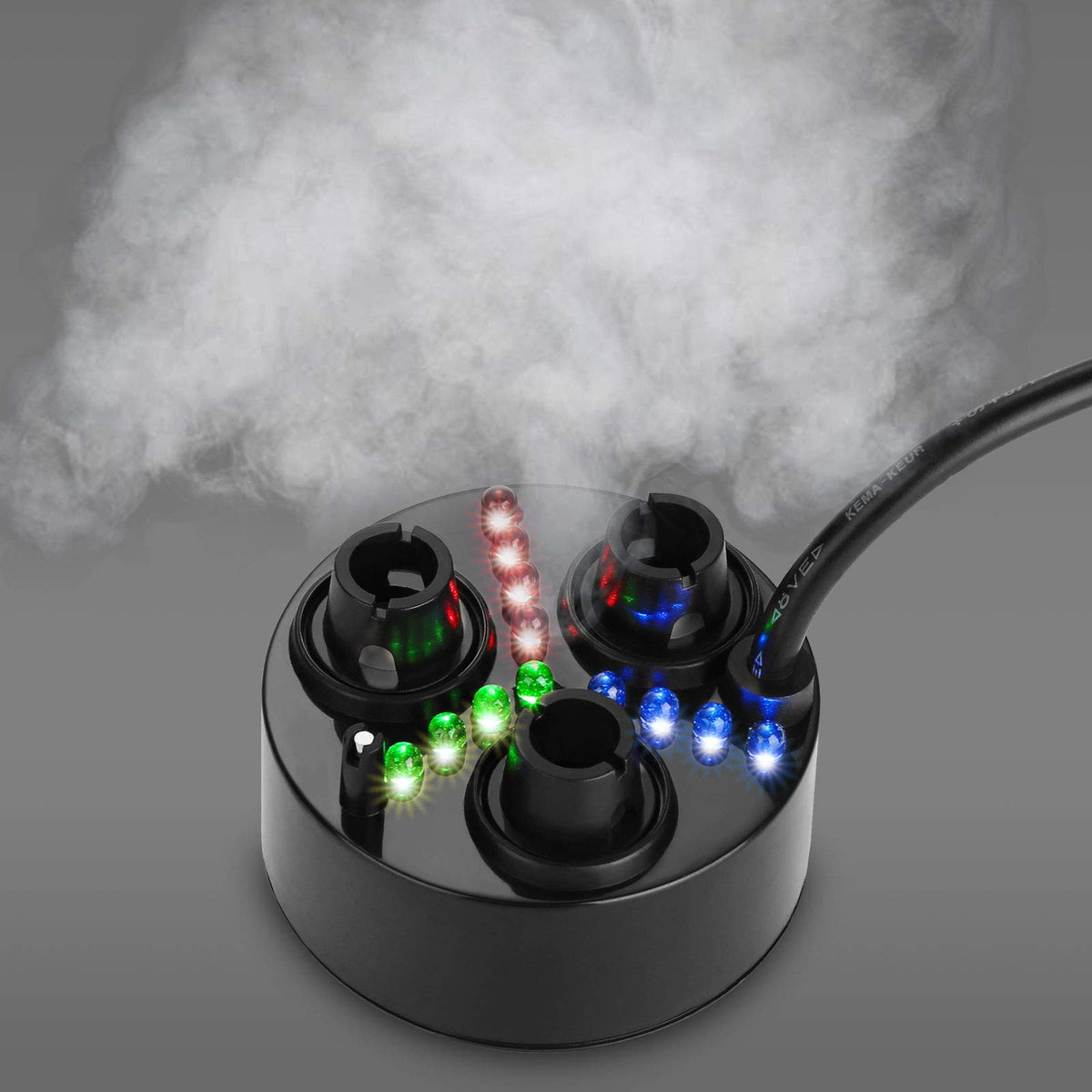 FITNATE front view showing fogger unit and LEDs, enhancing pond ambiance