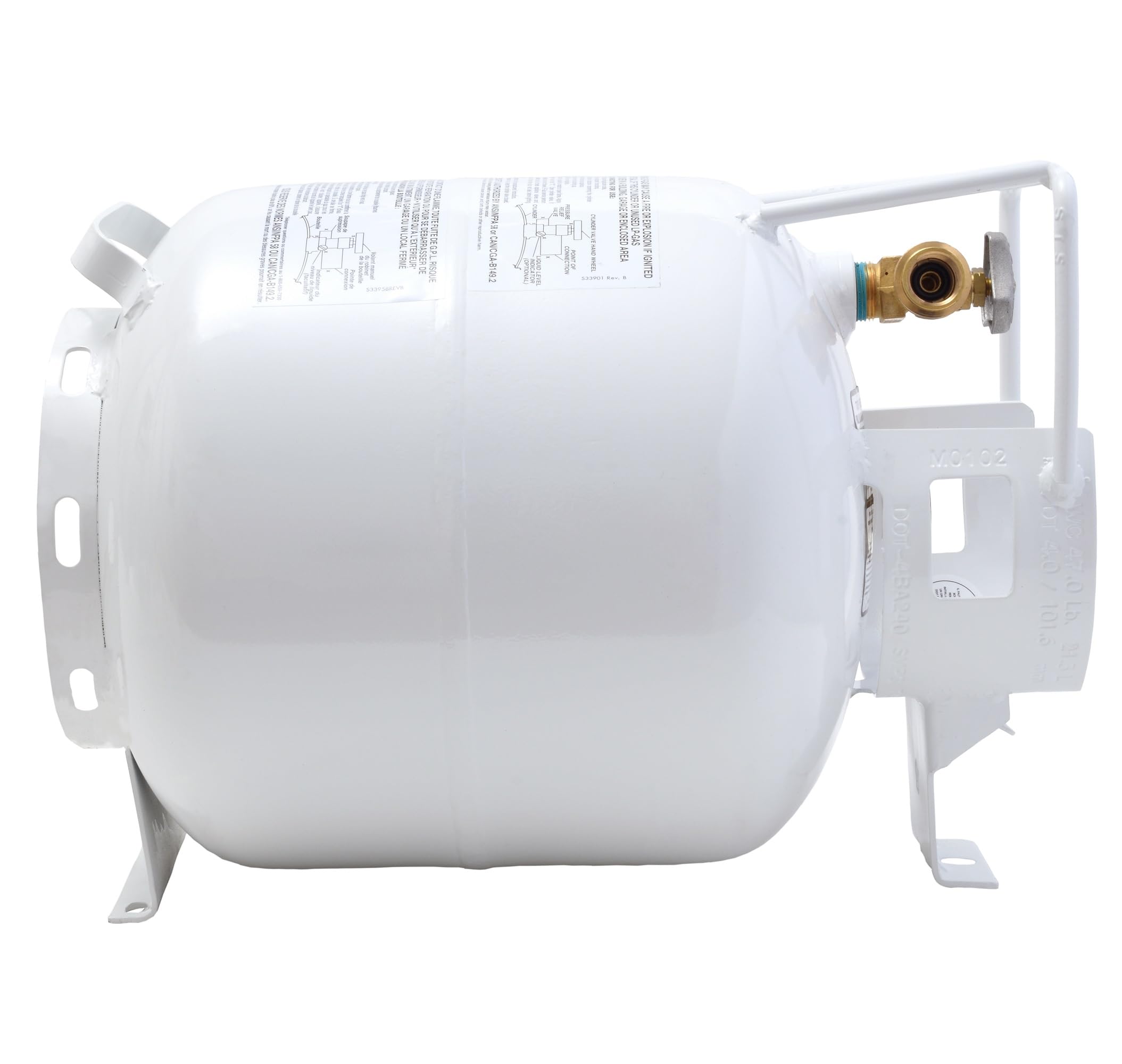 Flame King tank beside RV step showing scale and portability benefit