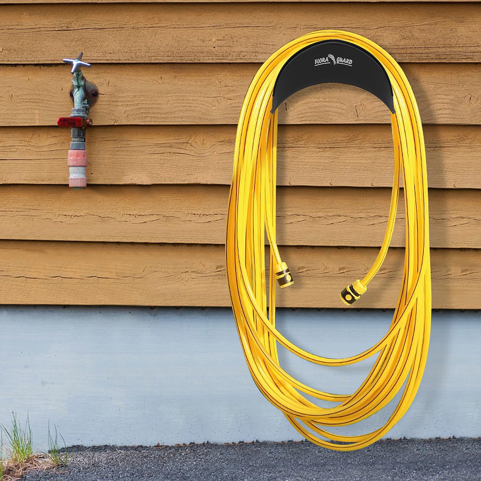 FLORA GUARD size comparison with standard hose showing 125 ft support capacity