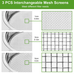 FLOLXNB three interchangeable meshes displayed for versatile sifting