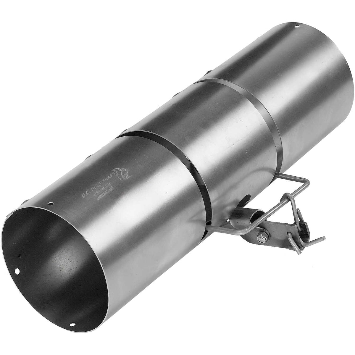 Forestry Suppliers tube trap front view showing tunnel and safety latch for discreet captures