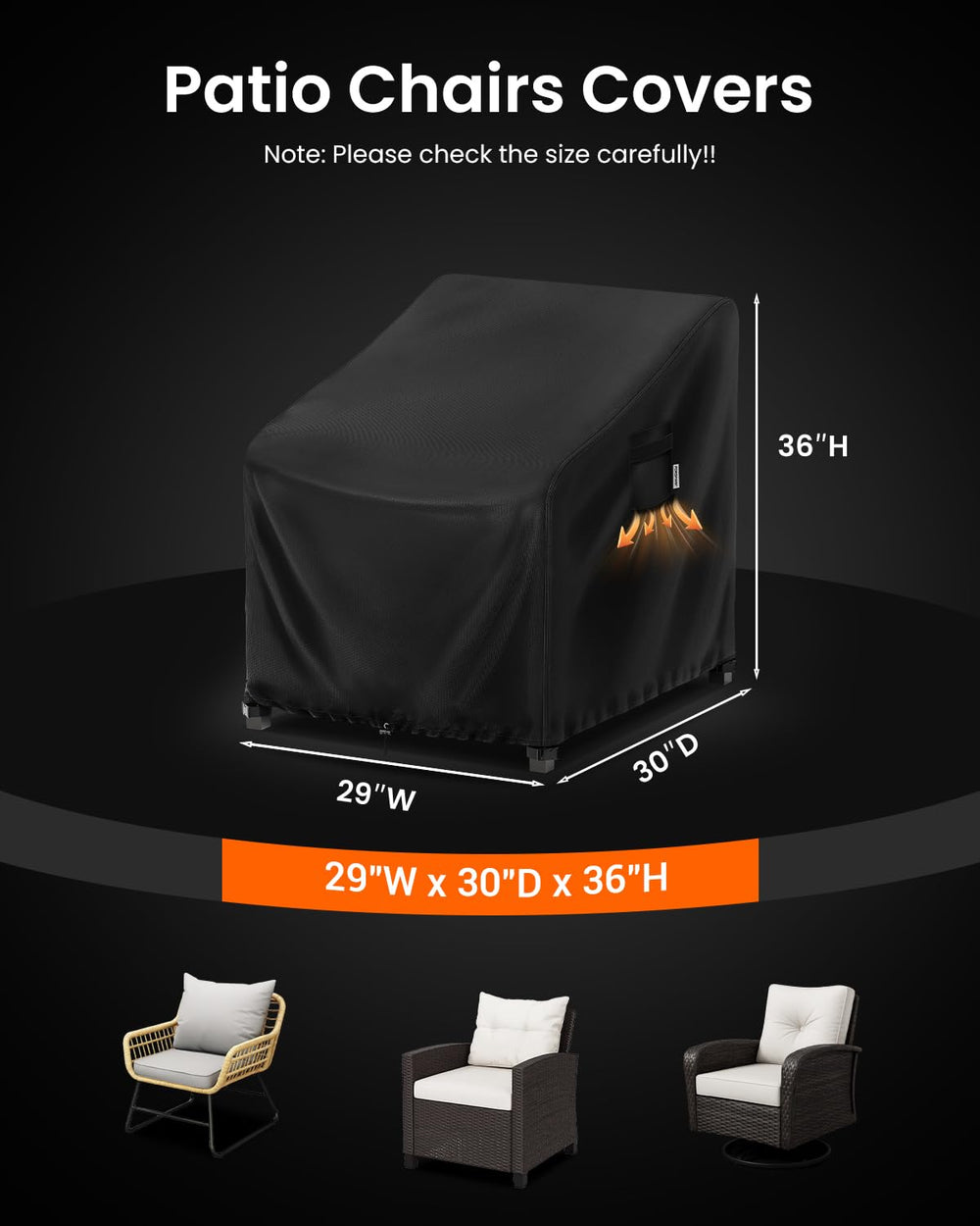 FORSPARK cover next to chair showing fit for chairs up to 29x30x36