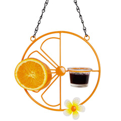 FORUP front view of orange feeder showing shape and colors attracting birds