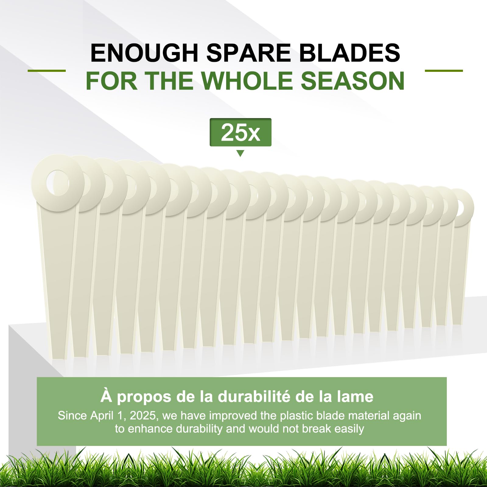 FourShow blades cutting grass near flower bed showing safe trimming around plants