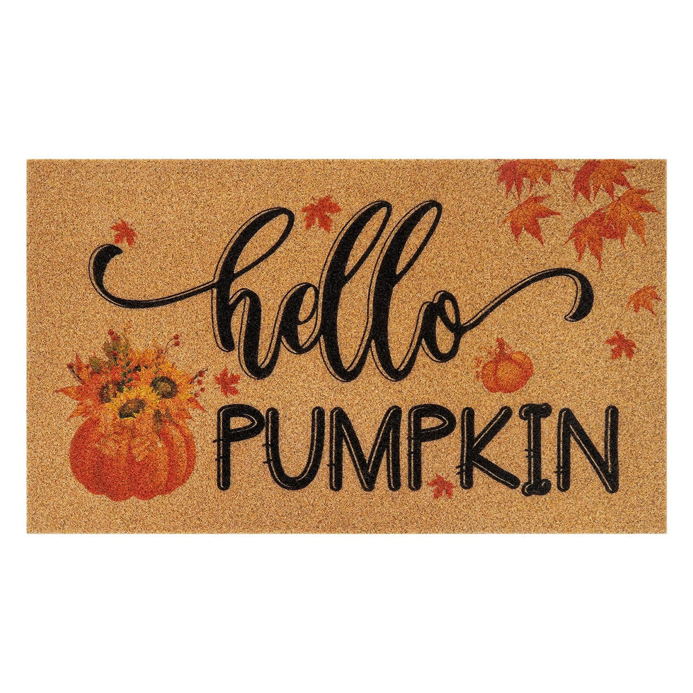 FRAMICS front view of Hello Pumpkin doormat showing warm autumn welcome