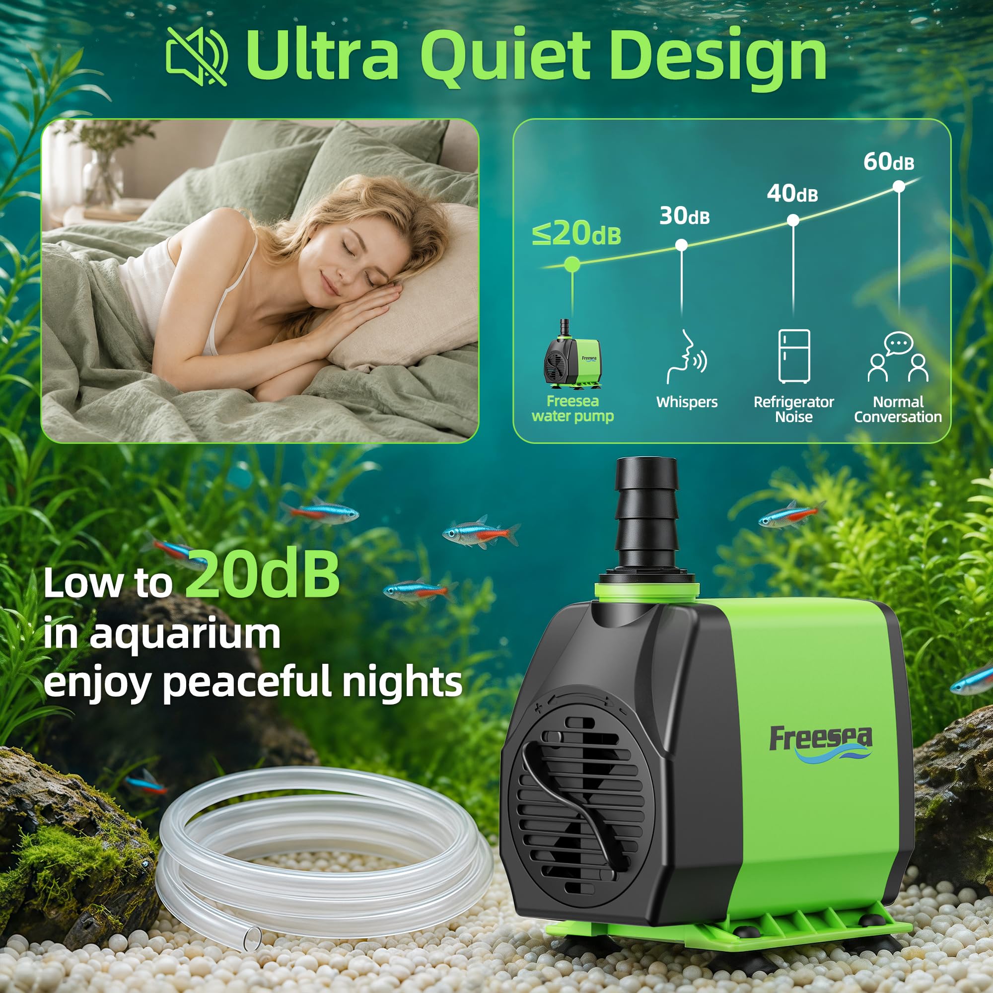 FREESEA side label emphasizing safety features and clear specs
