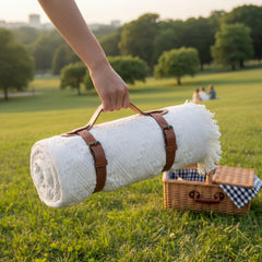 Frienda folded with leather strap illustrating portability and neat storage