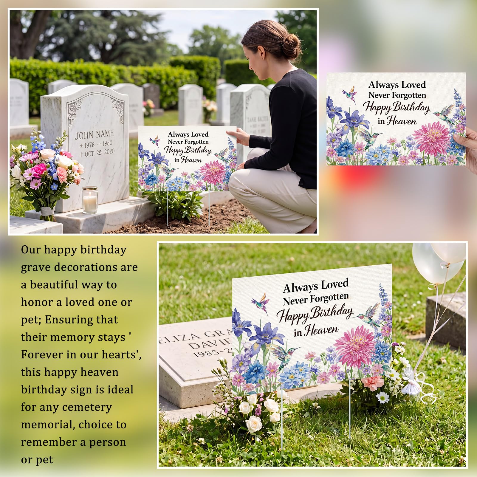 Frienda sign placed at a gravesite offering respectful outdoor remembrance