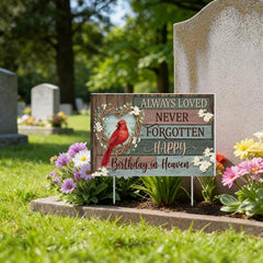 Frienda yard sign front view showing message and cardinal, offers comforting memorial