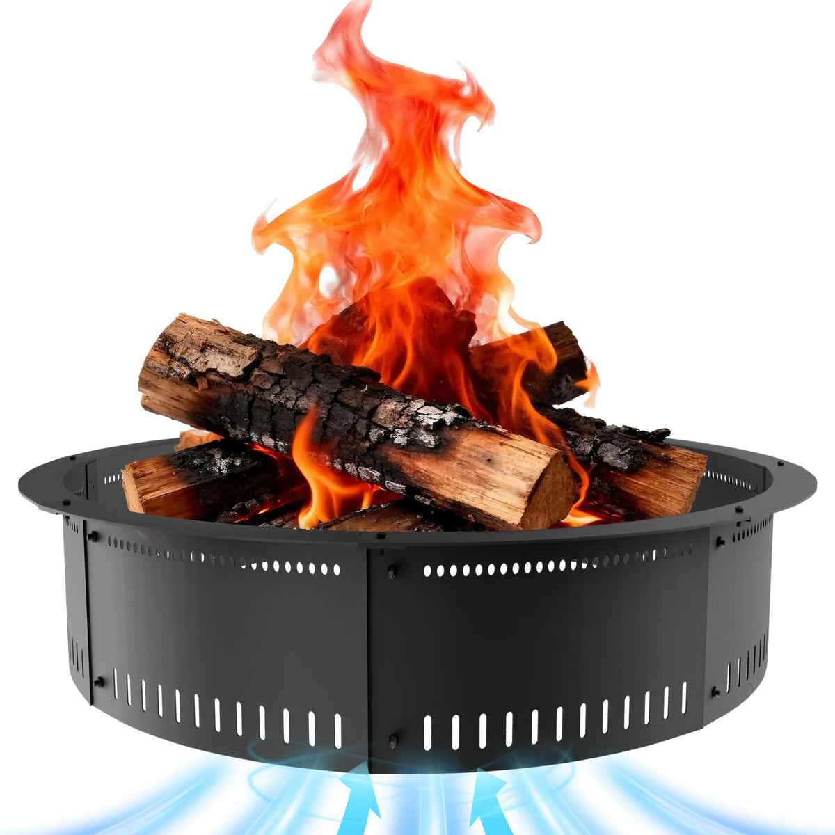 Fruyyzl front view of 60-inch fire ring showing sturdy build and easy setup benefit