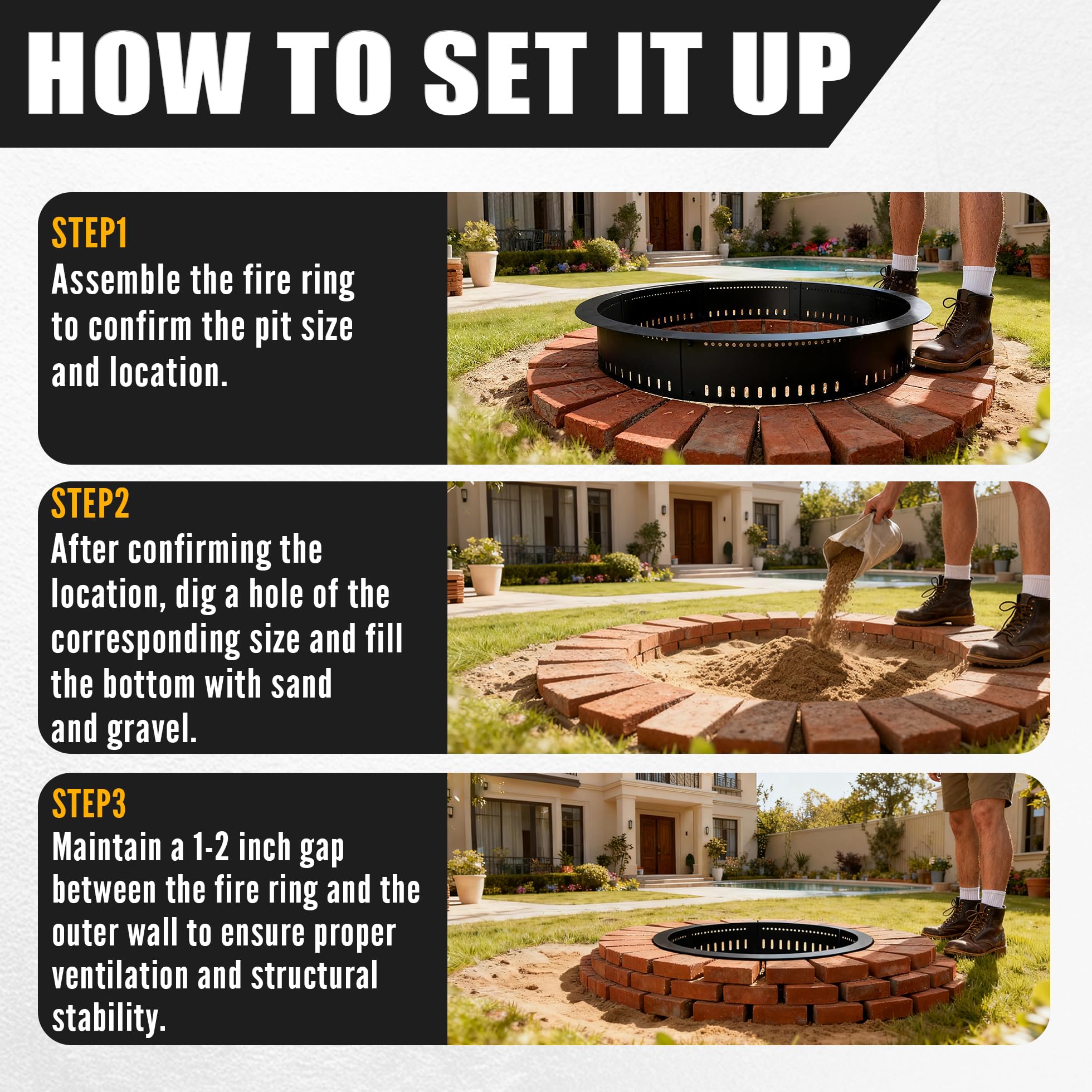 Fruuyzl ring embedded in pavers showing seamless finish for permanent fire pit
