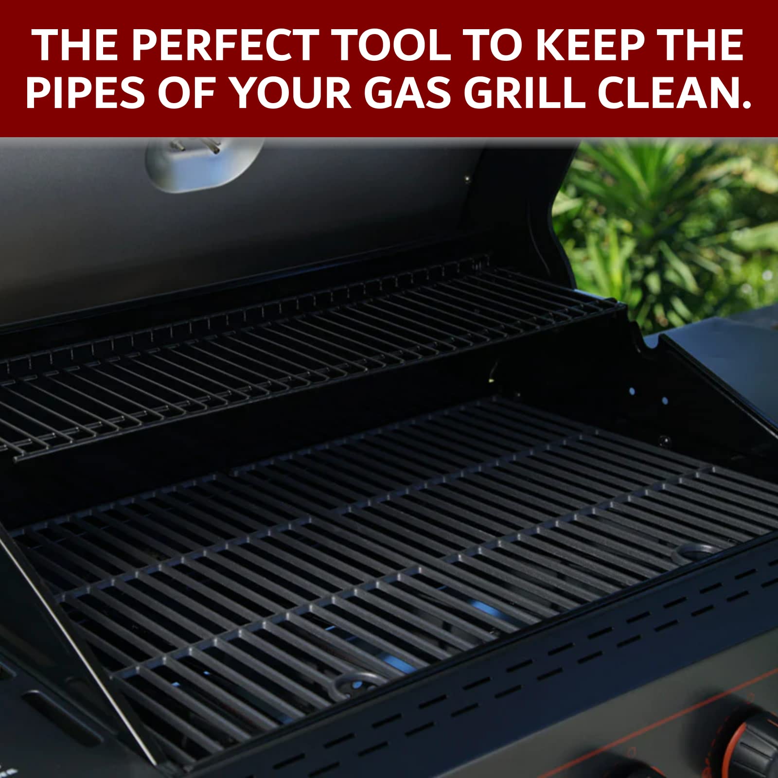 THE FRYOILSAVER COMPANY brush being used to clean a grill preventing flare-ups