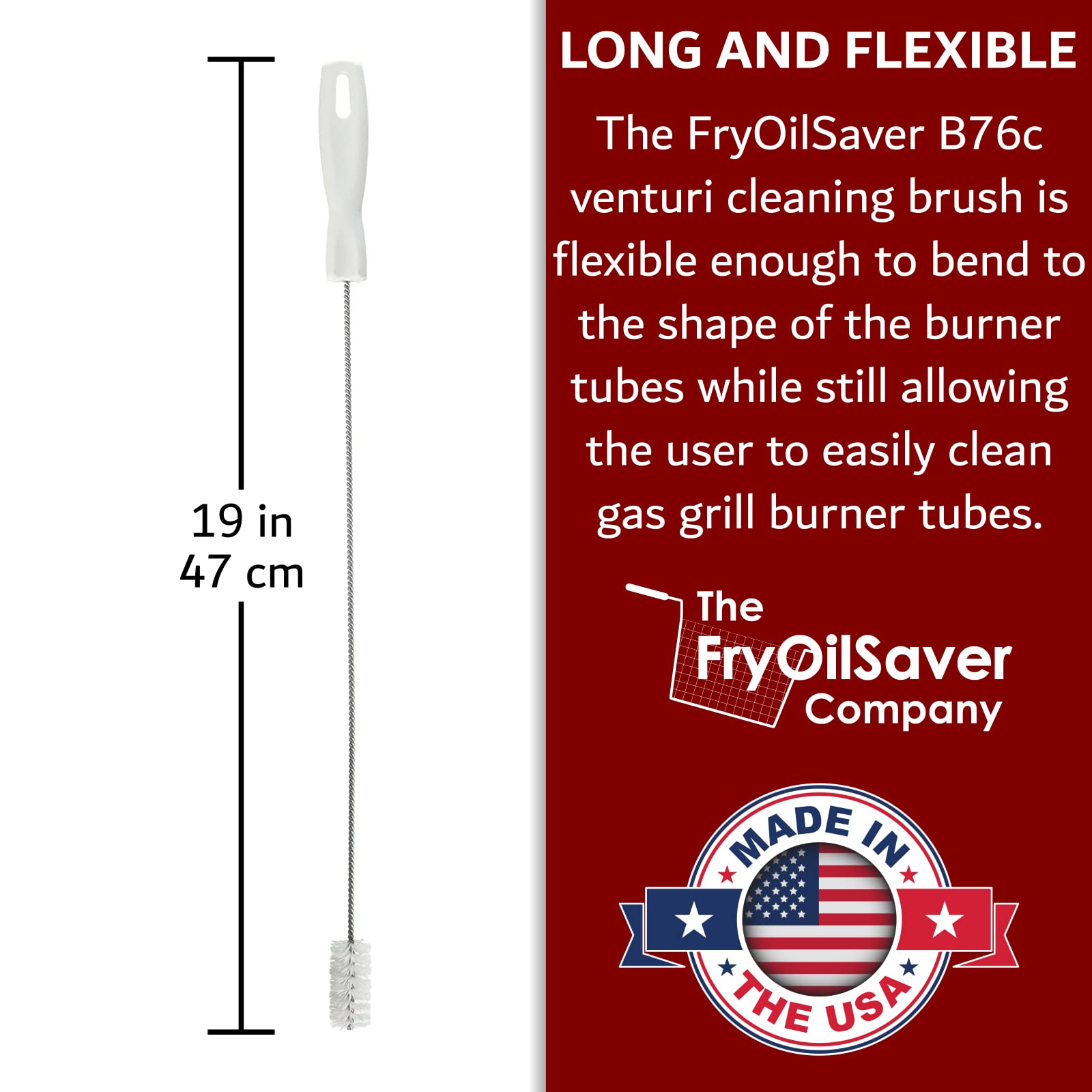 THE FRYOILSAVER COMPANY brush beside ruler showing 17.5-inch length for reach