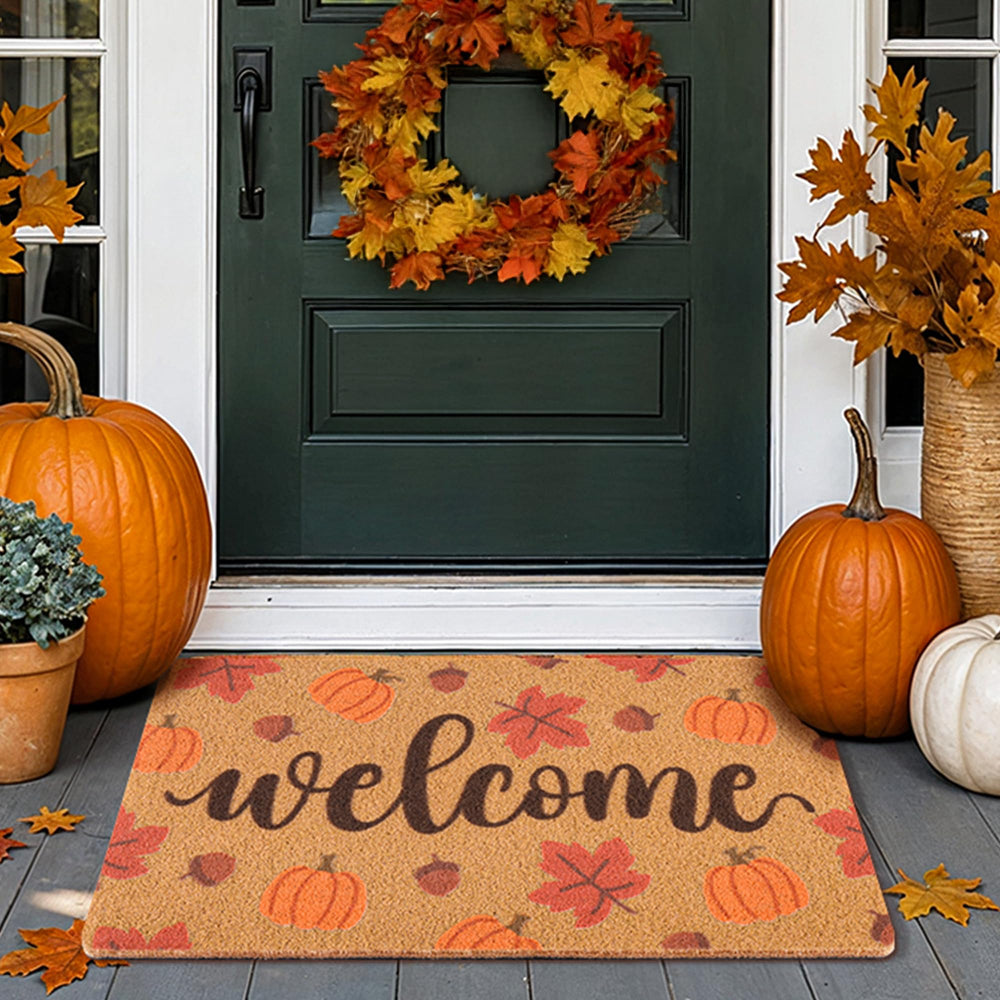 Fttoyoly front view of fall doormat welcoming guests and adding color
