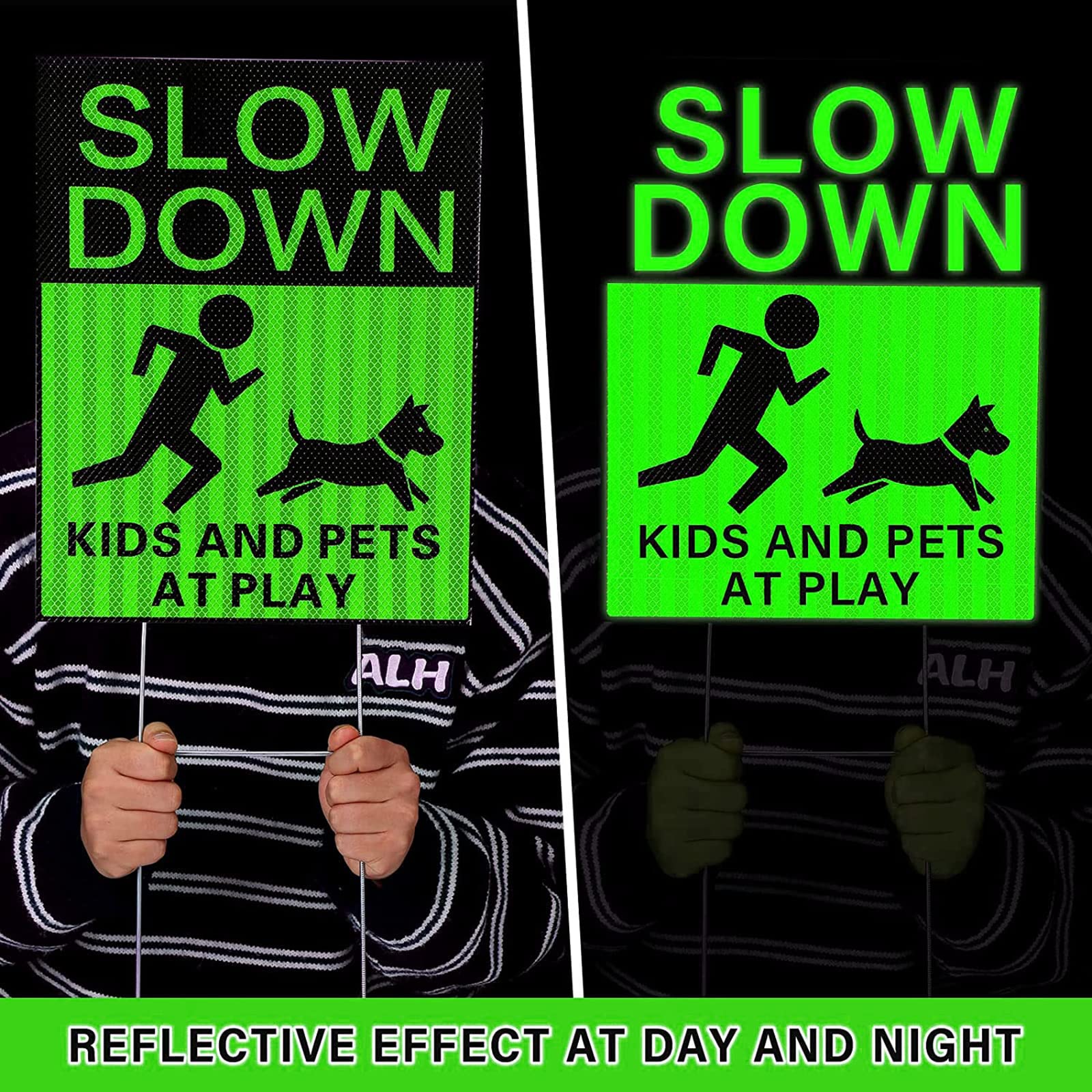 Fumete sign placed by driveway illustrating driver awareness and safer yard