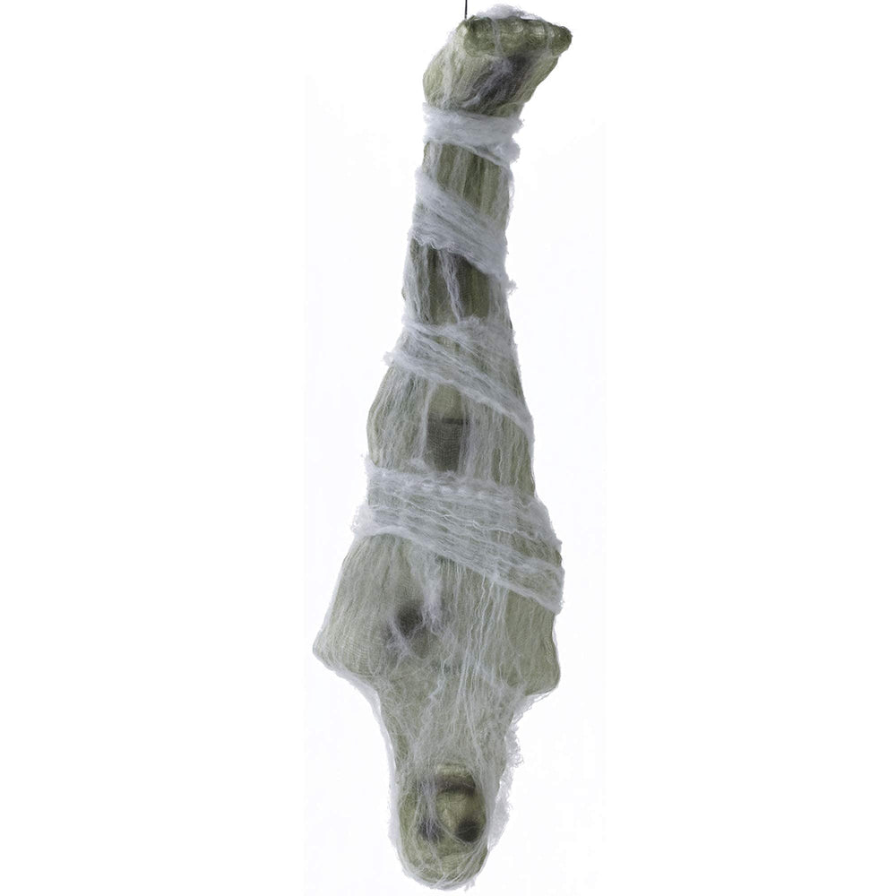 Fun World front view of 72in cocoon corpse for striking porch display