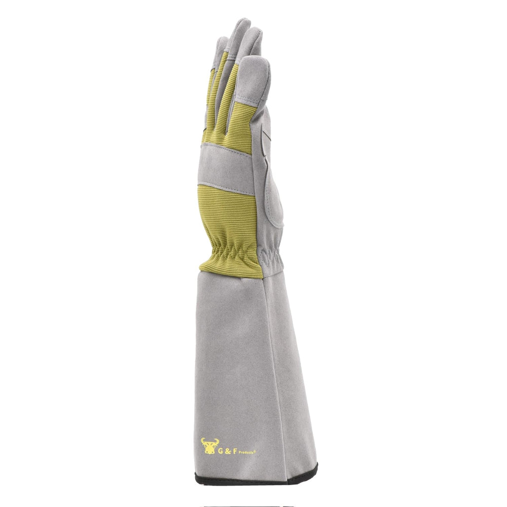 G & F Products extra-long cuff showing forearm protection against thorns