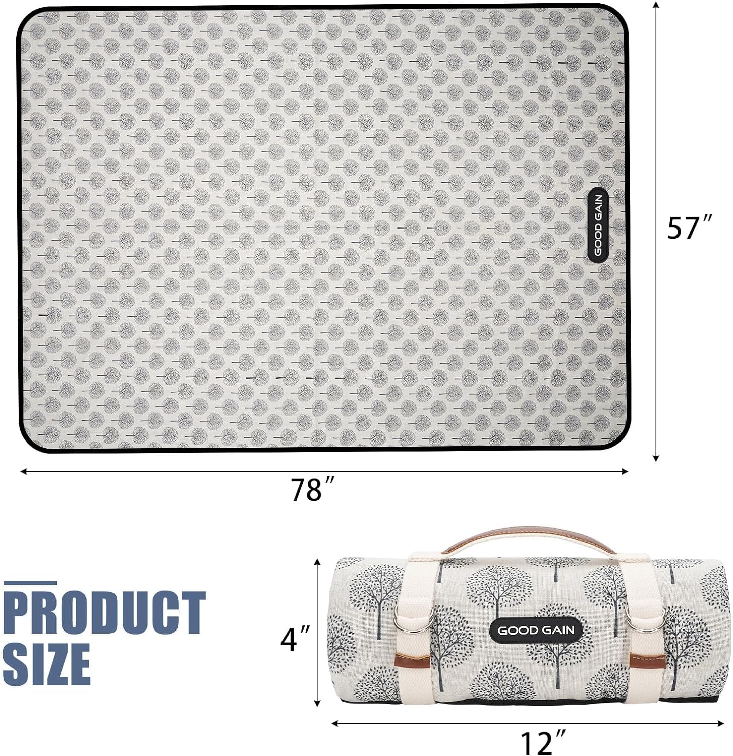 G GOOD GAIN blanket next to beach bag demonstrating true travel-friendly size