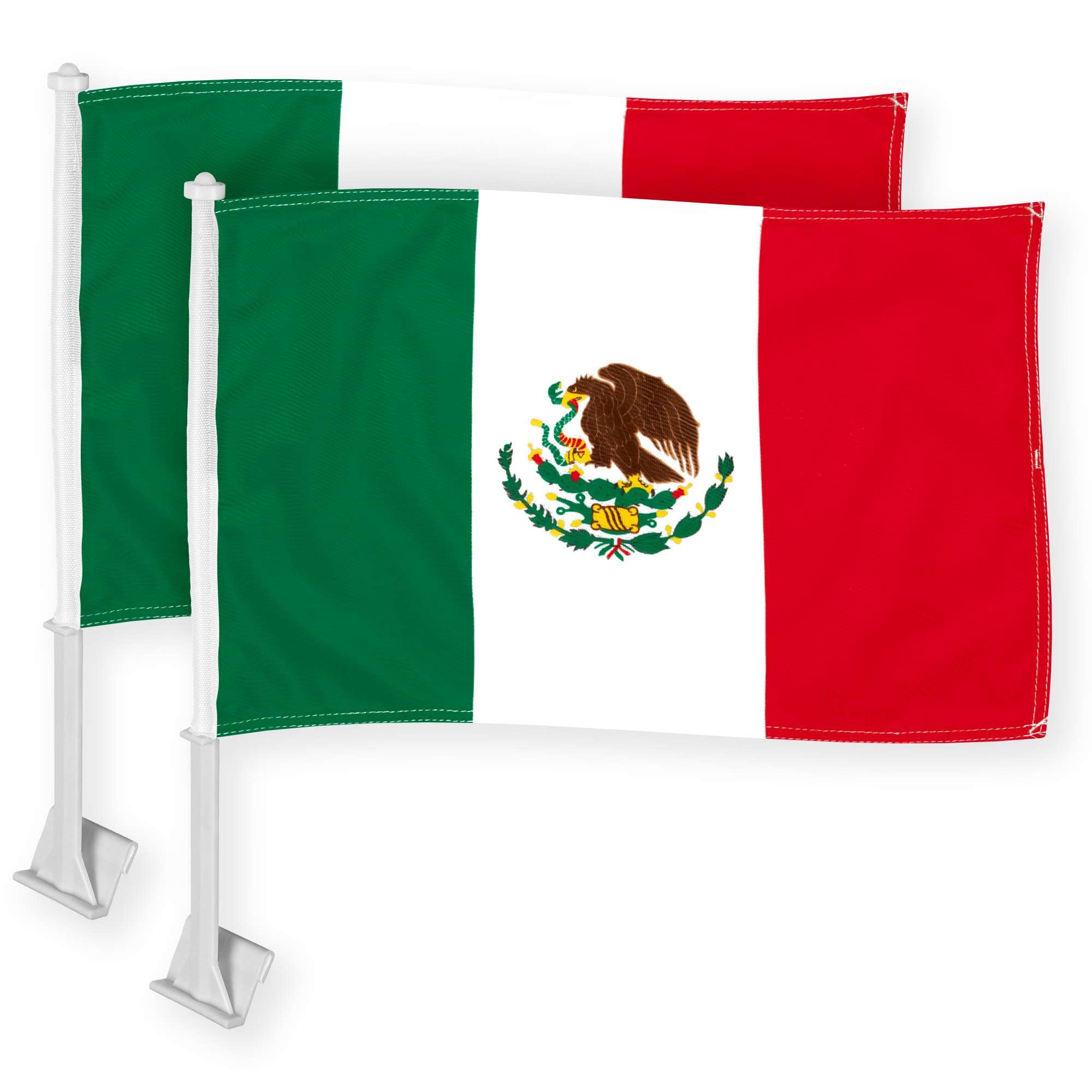 G128 front view of Mexican car flag showing bright colors and clear emblem