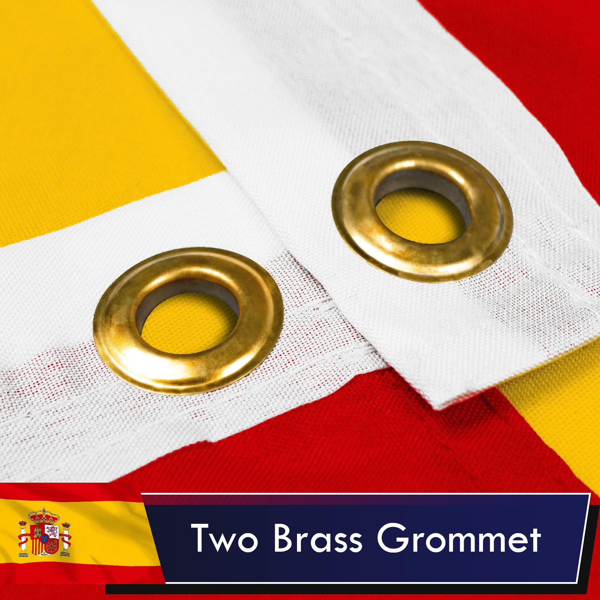 G128 Spain flag close-up of 100D polyester texture for durability