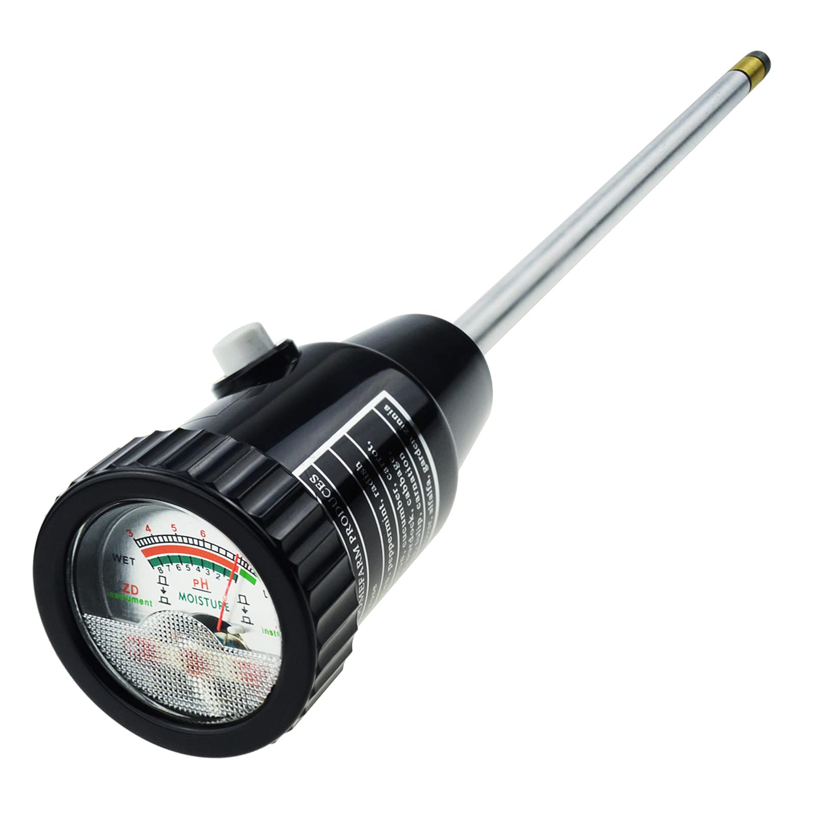 Gain Express probe inserted in garden soil to check moisture and pH