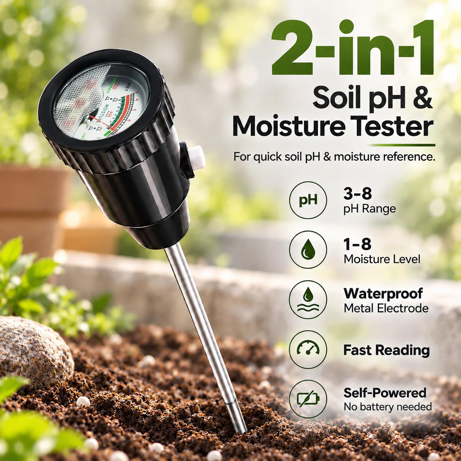 Gain Express tester measuring soil in a potted plant for indoor care