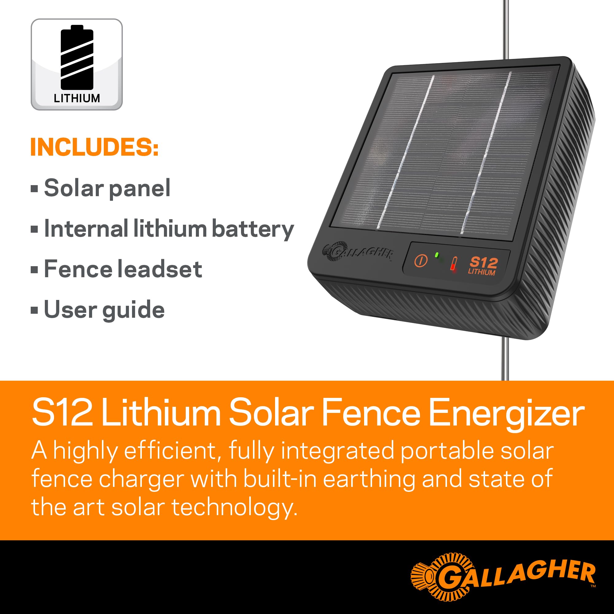 Gallagher S12 mounted on grounding rod illustrating secure grounding benefit
