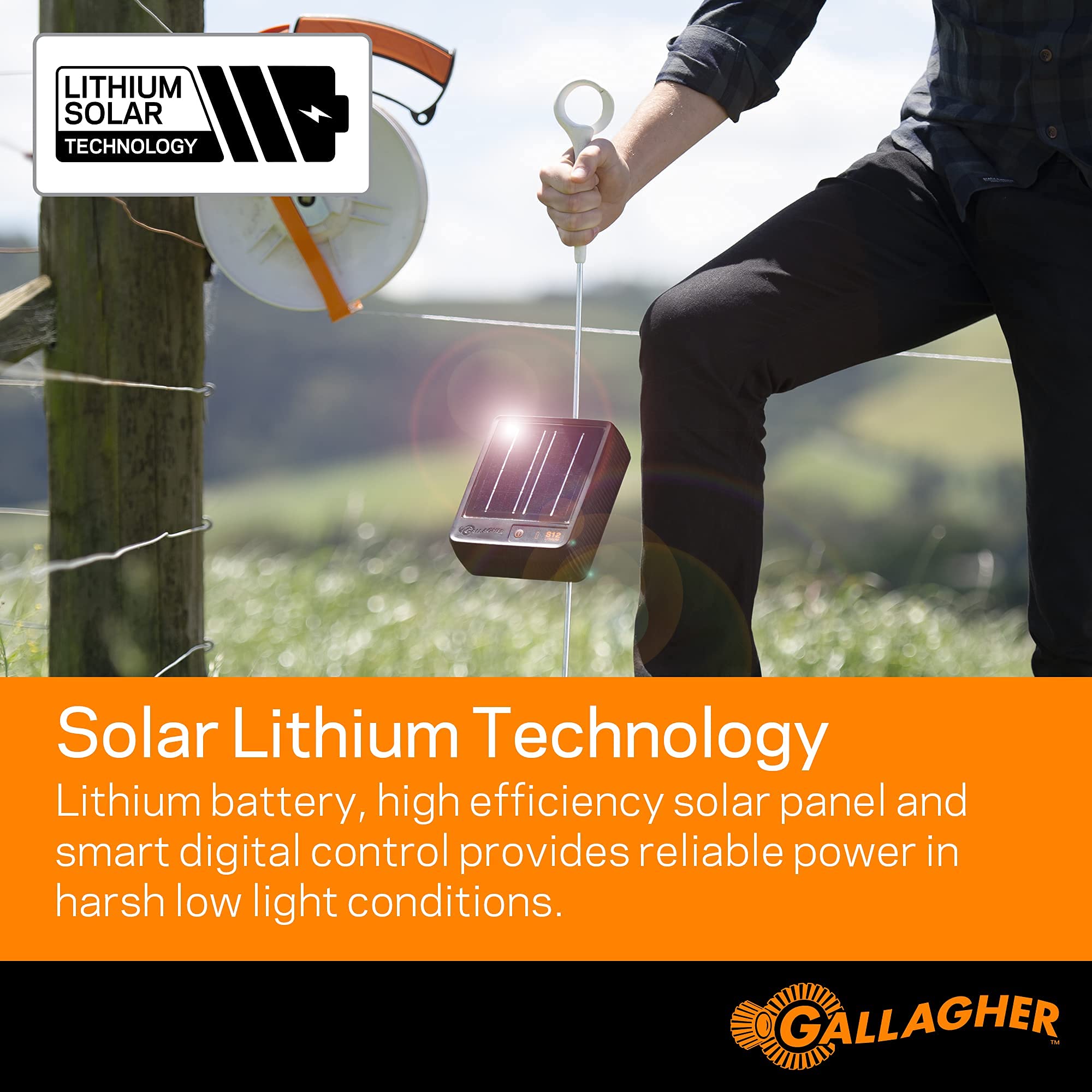 Gallagher S12 next to toolbox to show compact size and easy installation
