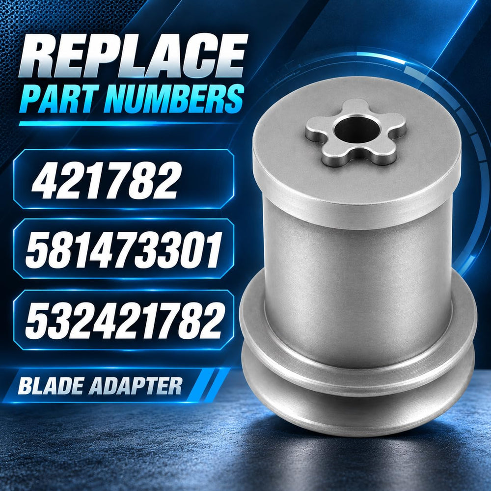 Galloparts adapter installed on Husqvarna mower deck demonstrating correct blade alignment