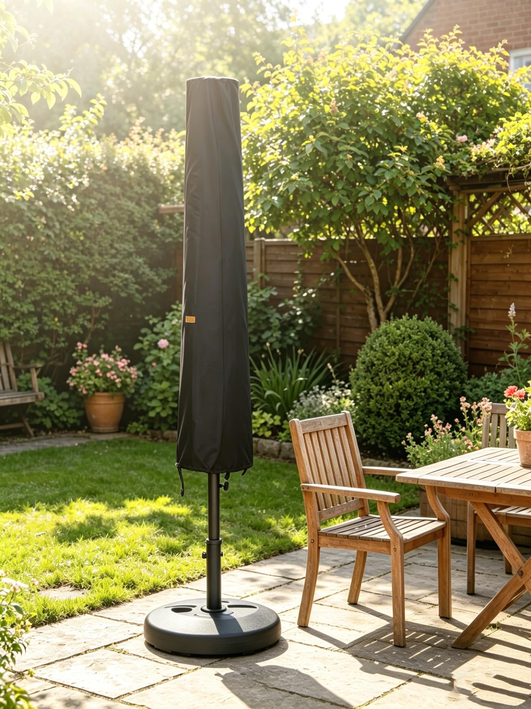 Garden Balsam cover on umbrella in backyard setting showing neat appearance