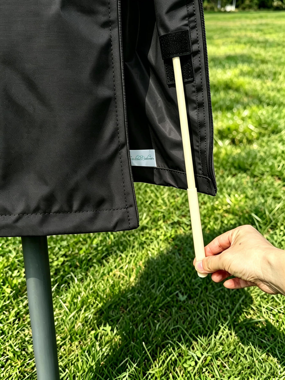 Garden Balsam drawstring base with cord lock securing cover against wind