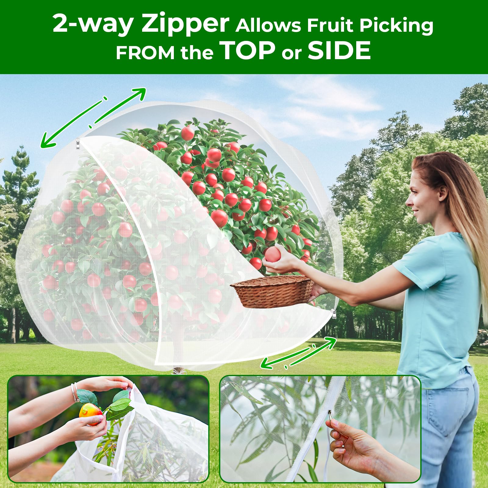 Garden Tailor drawstring and double-lock detail for snug protection against pests