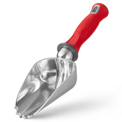 GARDEN WEASEL front view showing full oversized potting scoop and labeling for quick ID