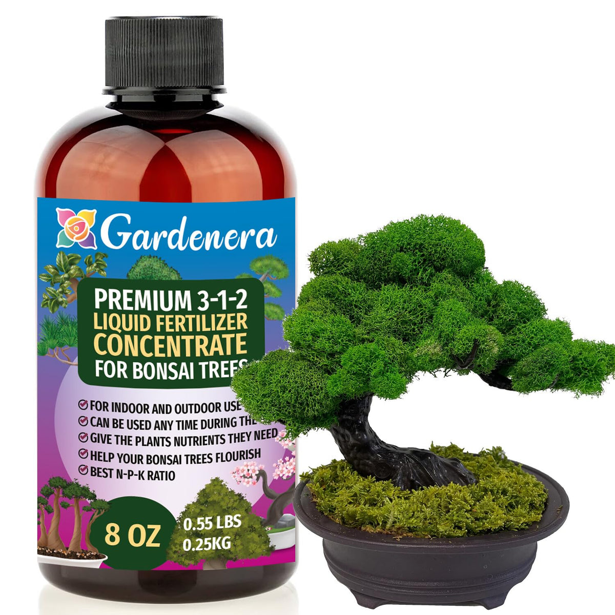 Gardenera front label showing 3-1-2 concentrate and organic benefits