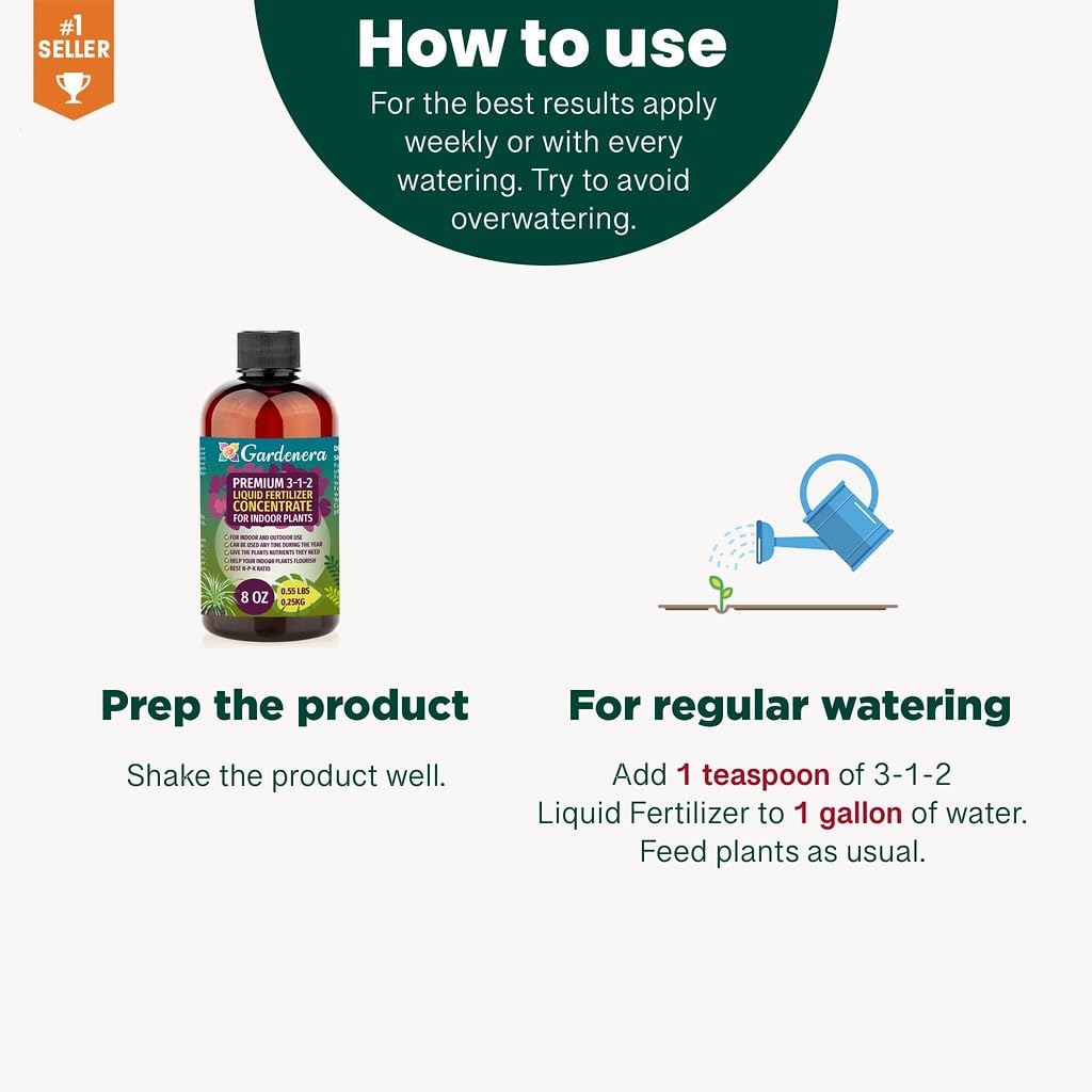 Gardenera 8oz bottle beside teaspoon showing dilution and measured dosing