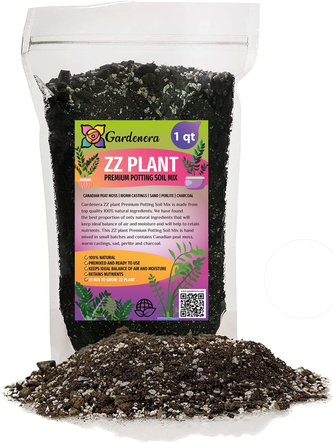 Gardenera front packaging showing product and benefits for healthy ZZ Plant roots