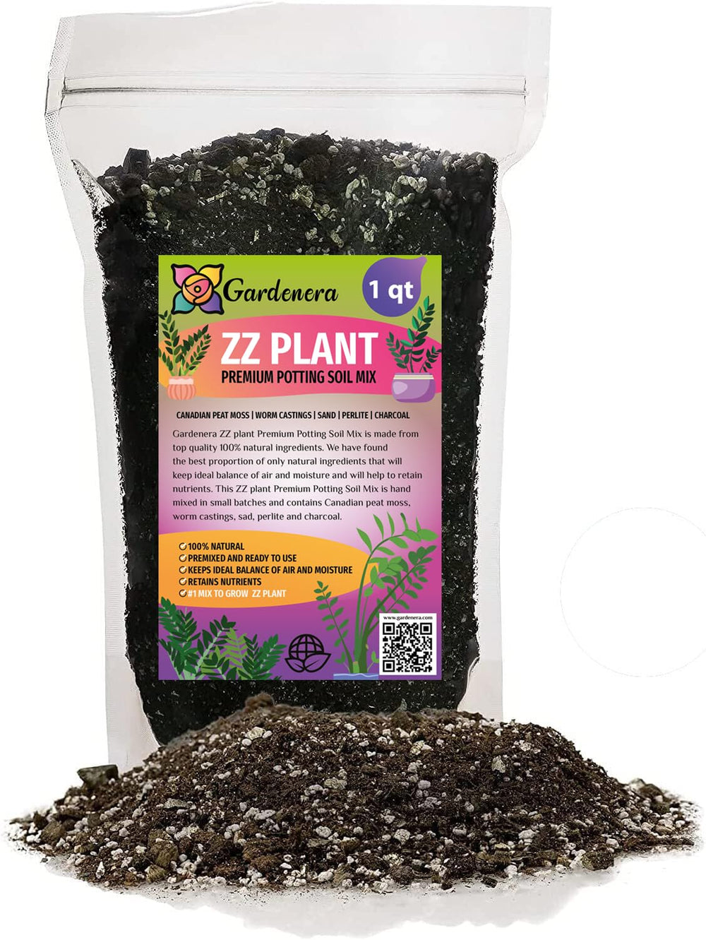 Gardenera front packaging showing product and benefits for healthy ZZ Plant roots