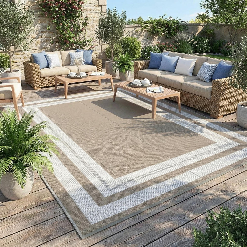 Garvee front view showing rug pattern and size, enhances outdoor decor
