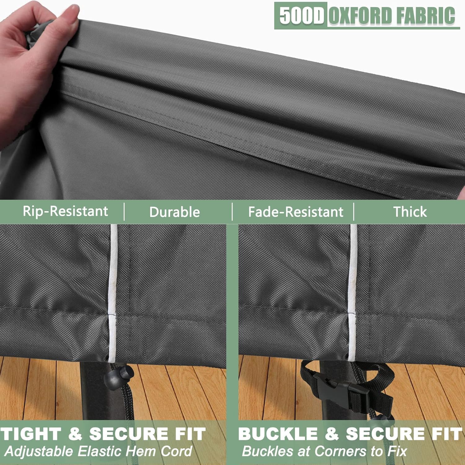 Gasadar adjustable drawstring hem securing covers in wind
