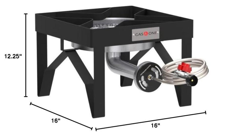Gas One compact storage view showing dimensions and convenient put-away