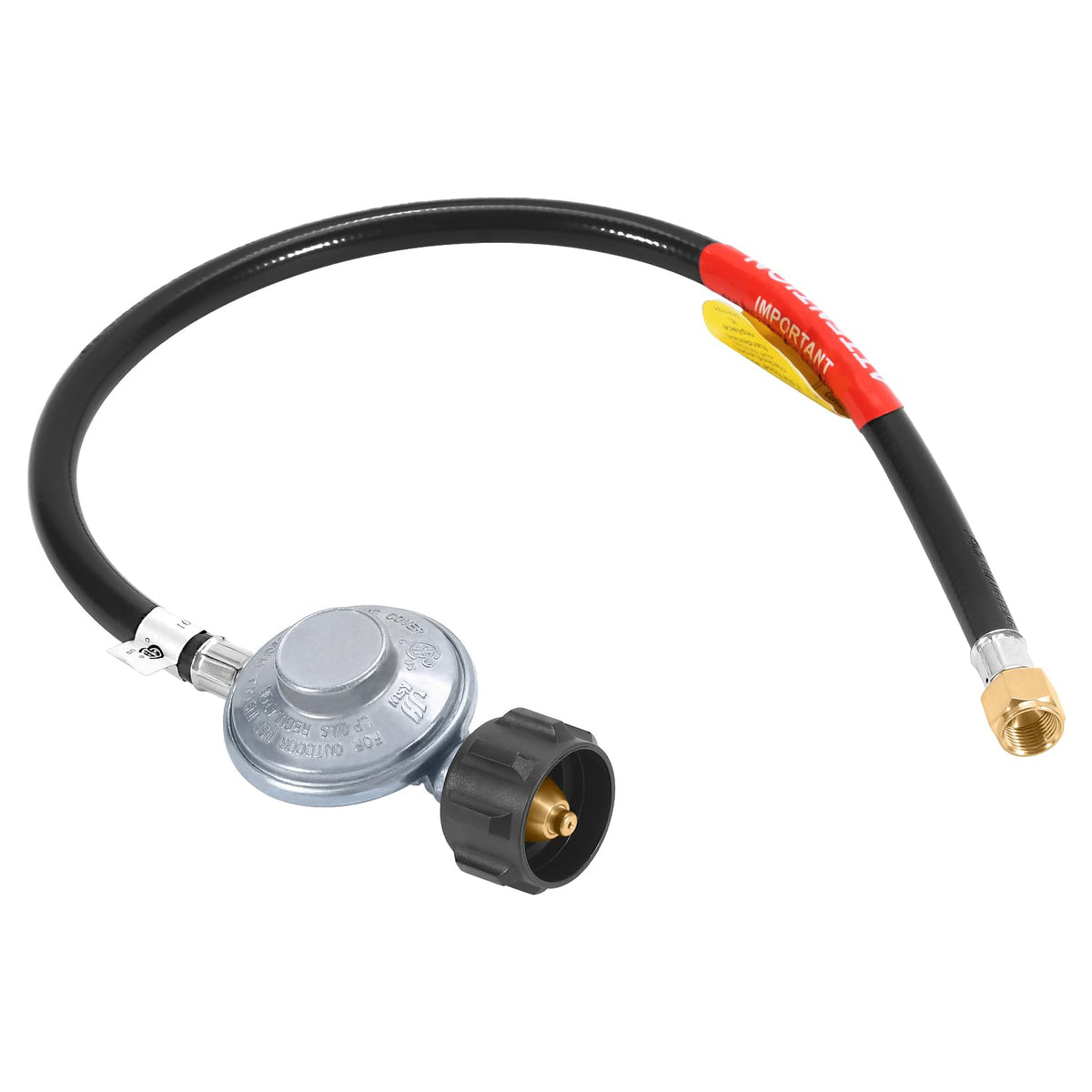 GasSaf front view of regulator and hose showing secure connection benefit