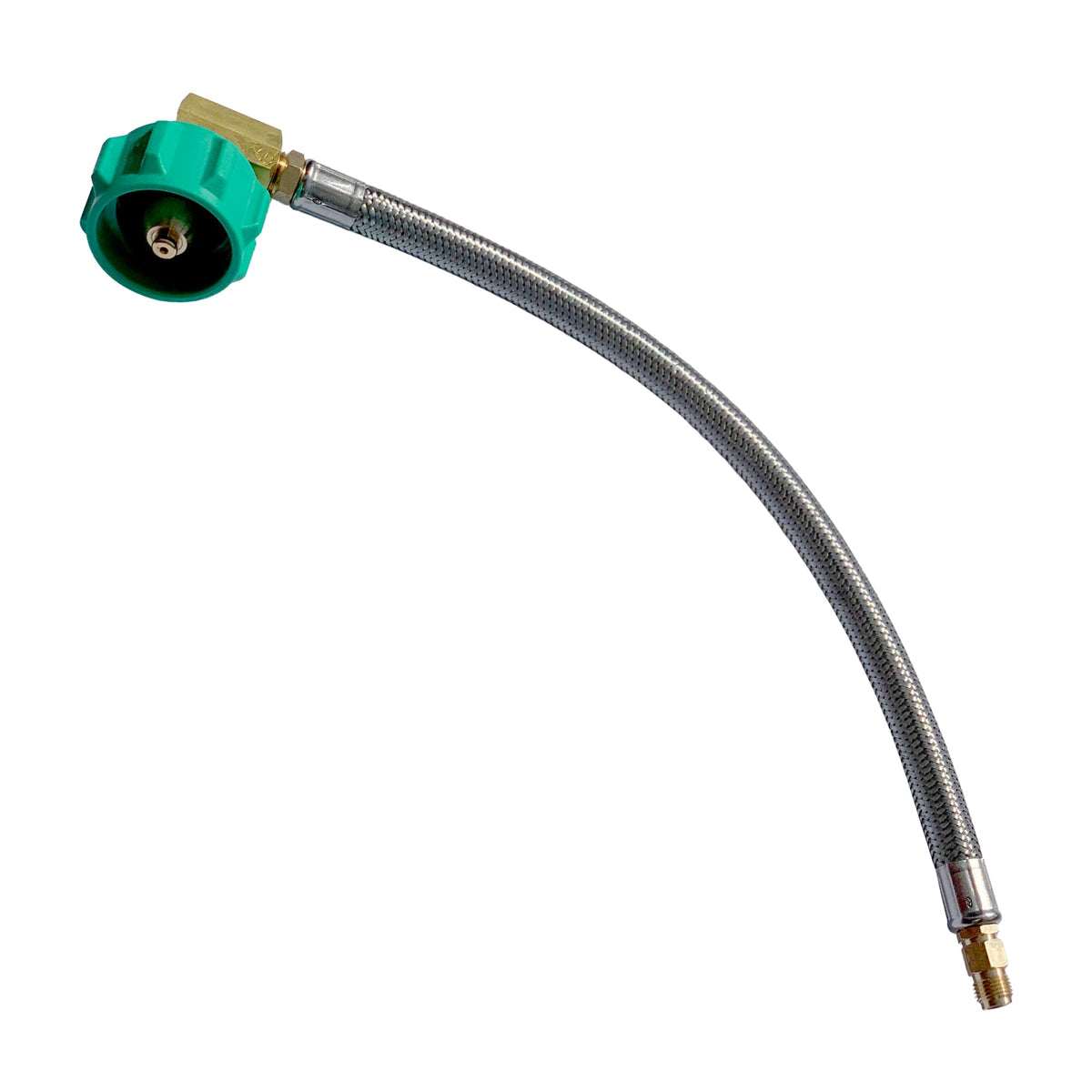 GasStop GasGear front view showing full 18-inch pigtail hose and connectors, durable connection