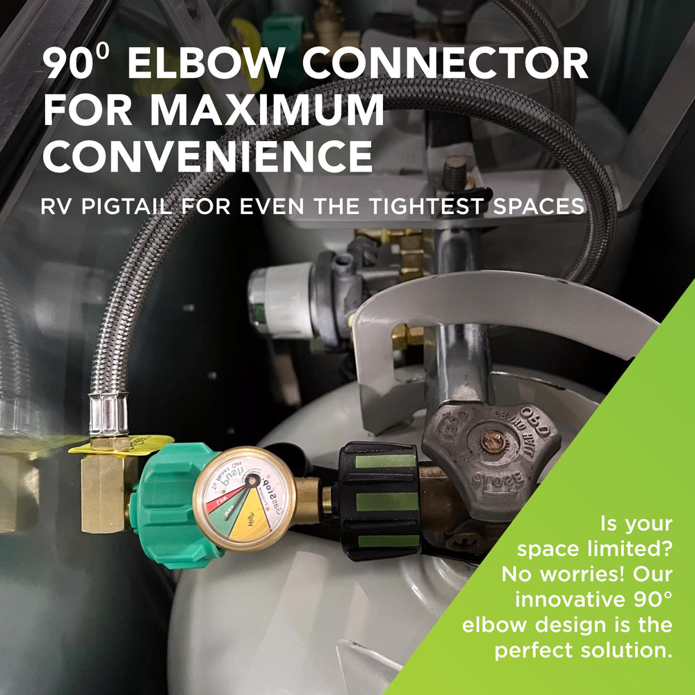 GasStop GasGear installed on RV regulator, low-profile routing saves space
