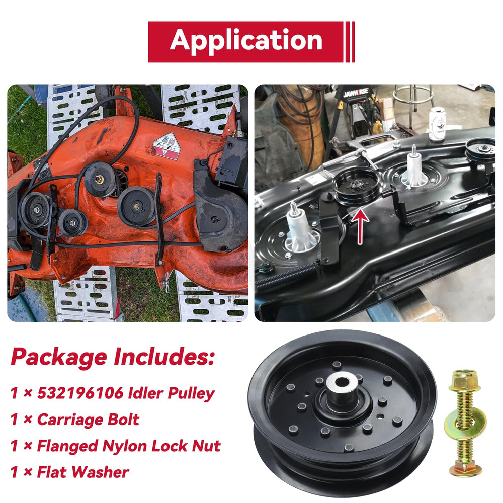 GELASKA pulley on garden tractor in yard showing reliable lawncare benefit