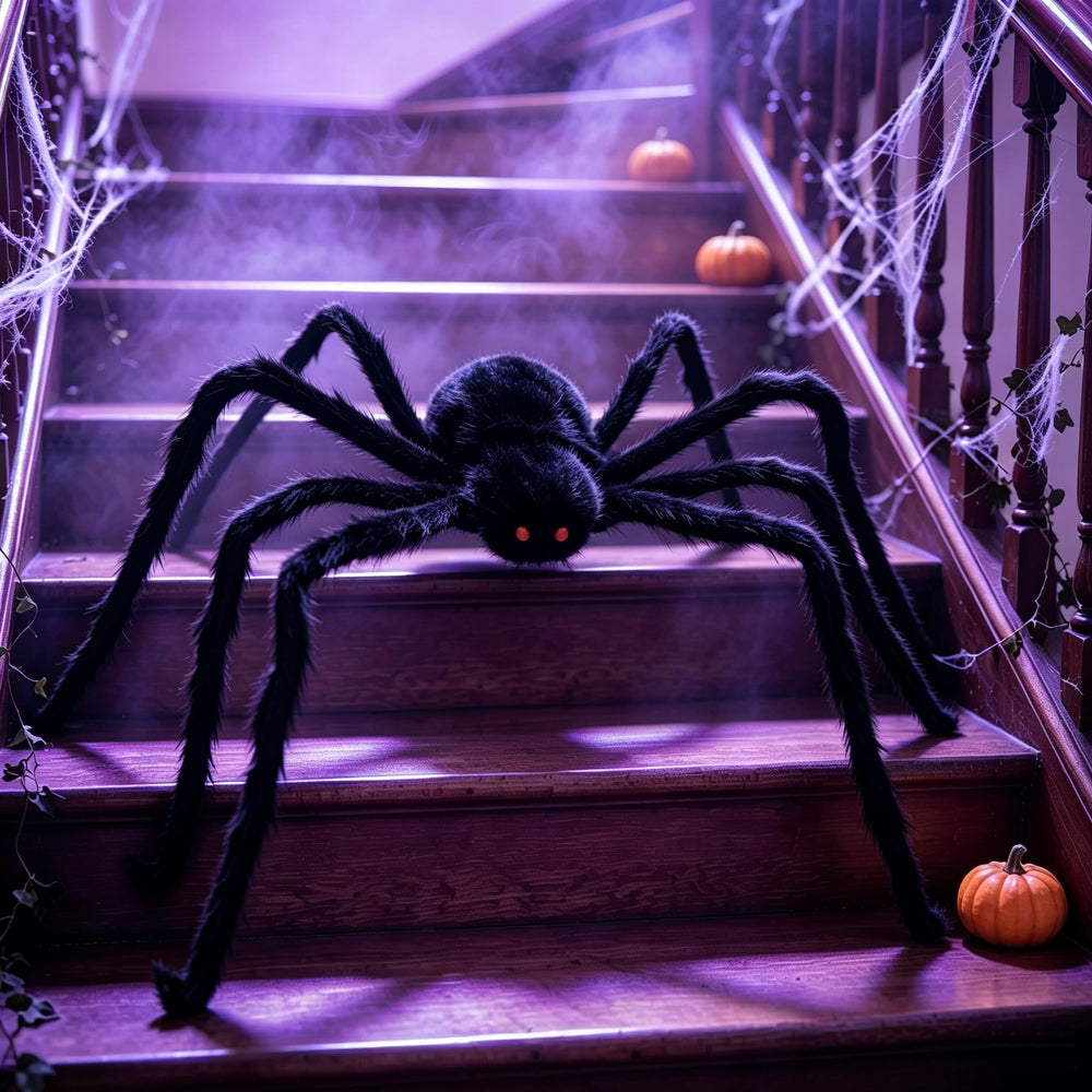 Generic spider placed in yard display creating spooky atmosphere and curb appeal
