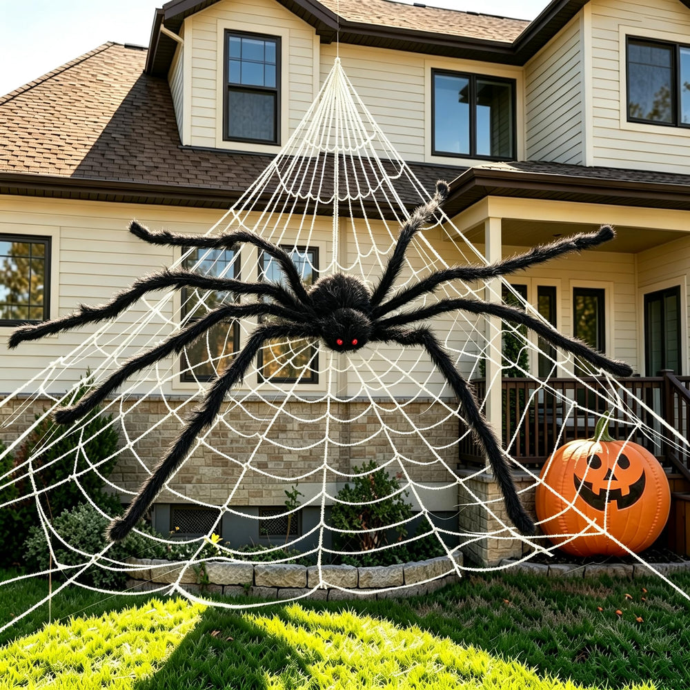 Generic spider draped over porch railing demonstrating easy positioning and effect