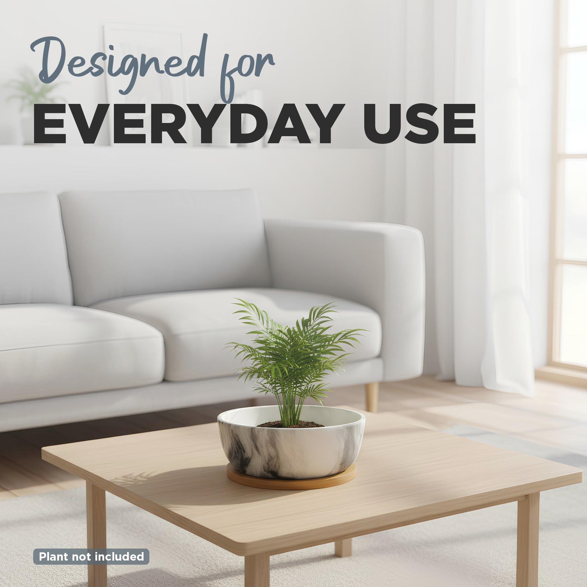 Generic pastel marble planter in use on desk adding style and plant health benefit