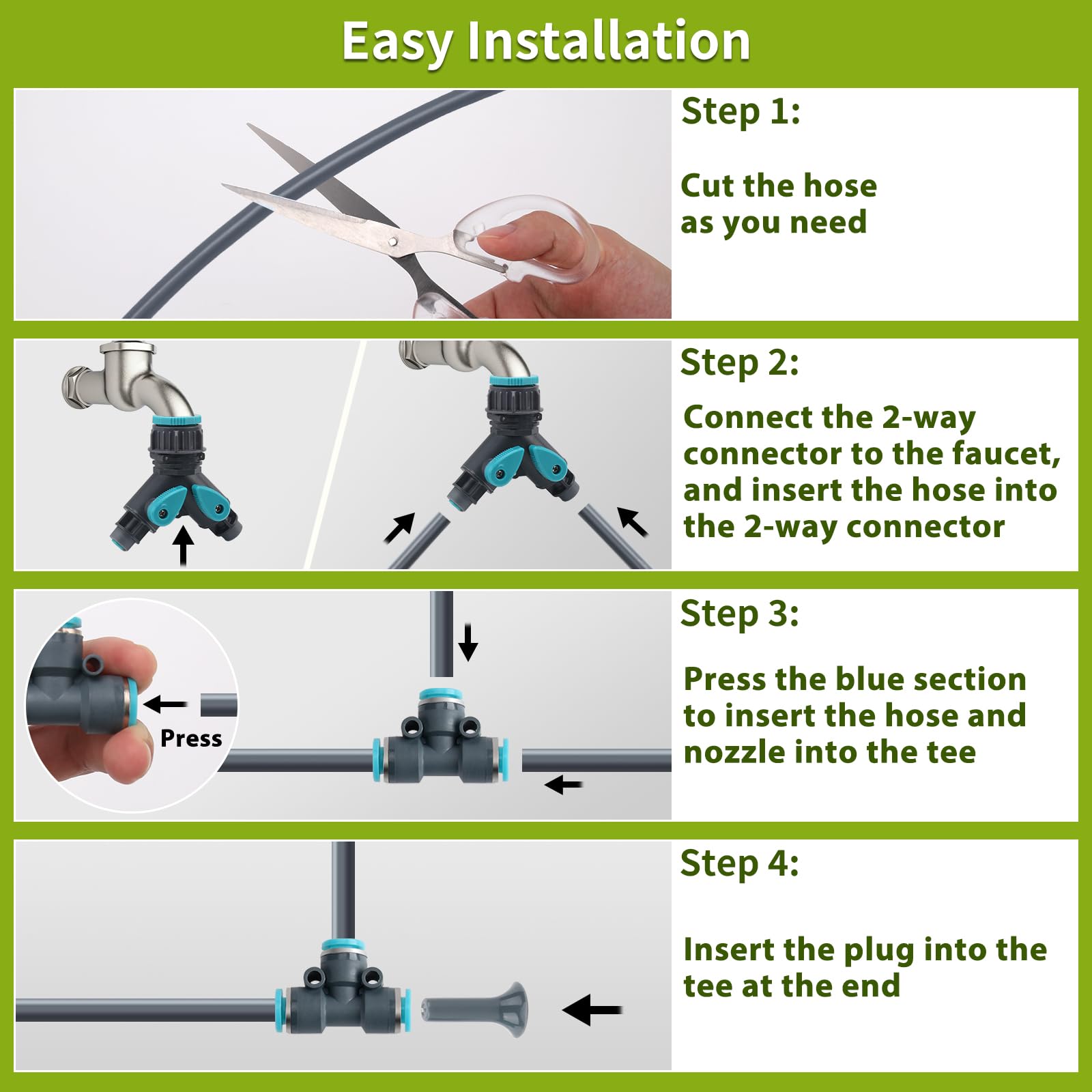 Generic kit connected to garden hose to show scale and setup