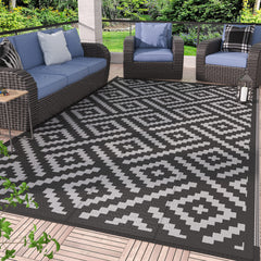 GENIMO front view of black grey rug showing design and curb appeal