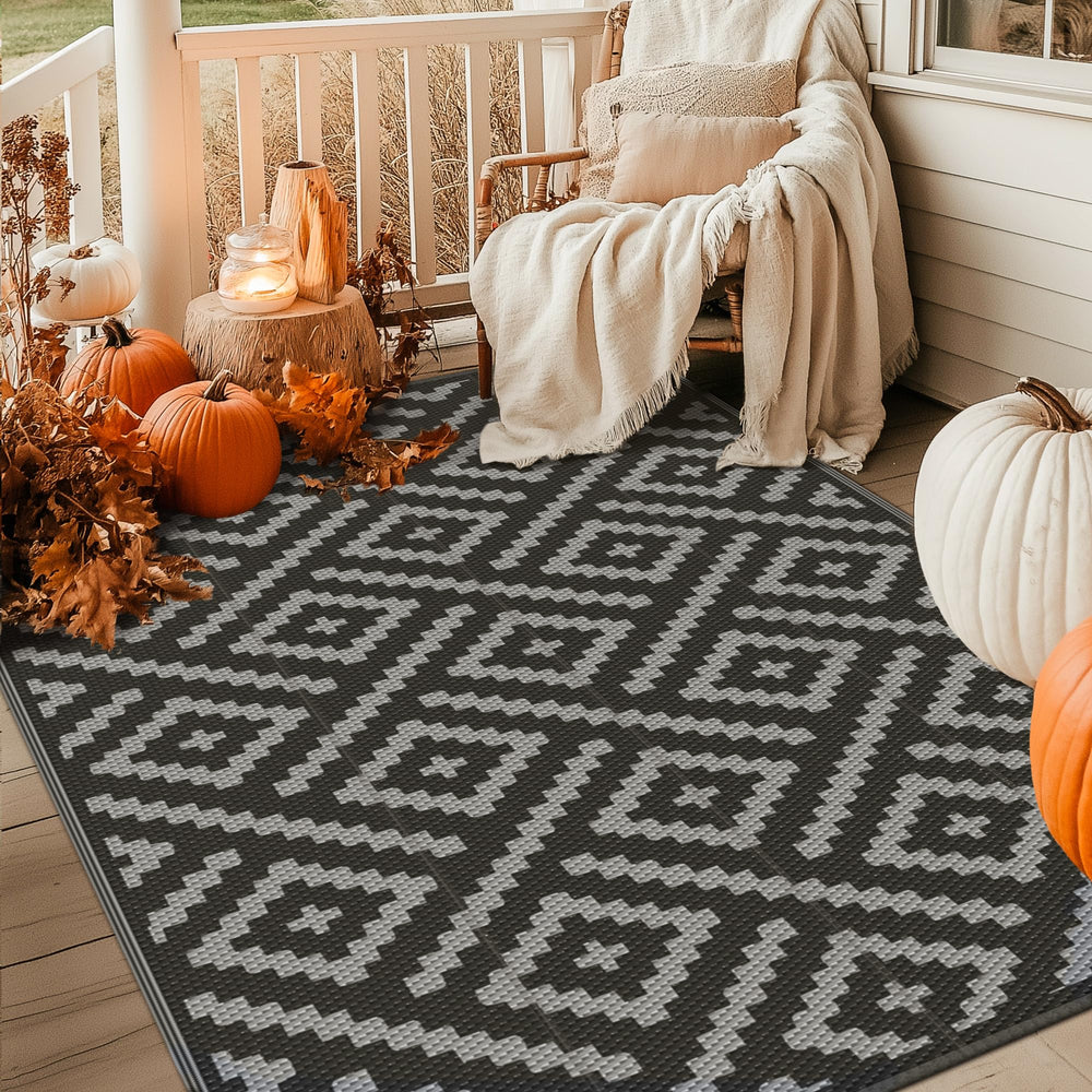 GENIMO outdoor rug styled on patio for durable lifestyle use